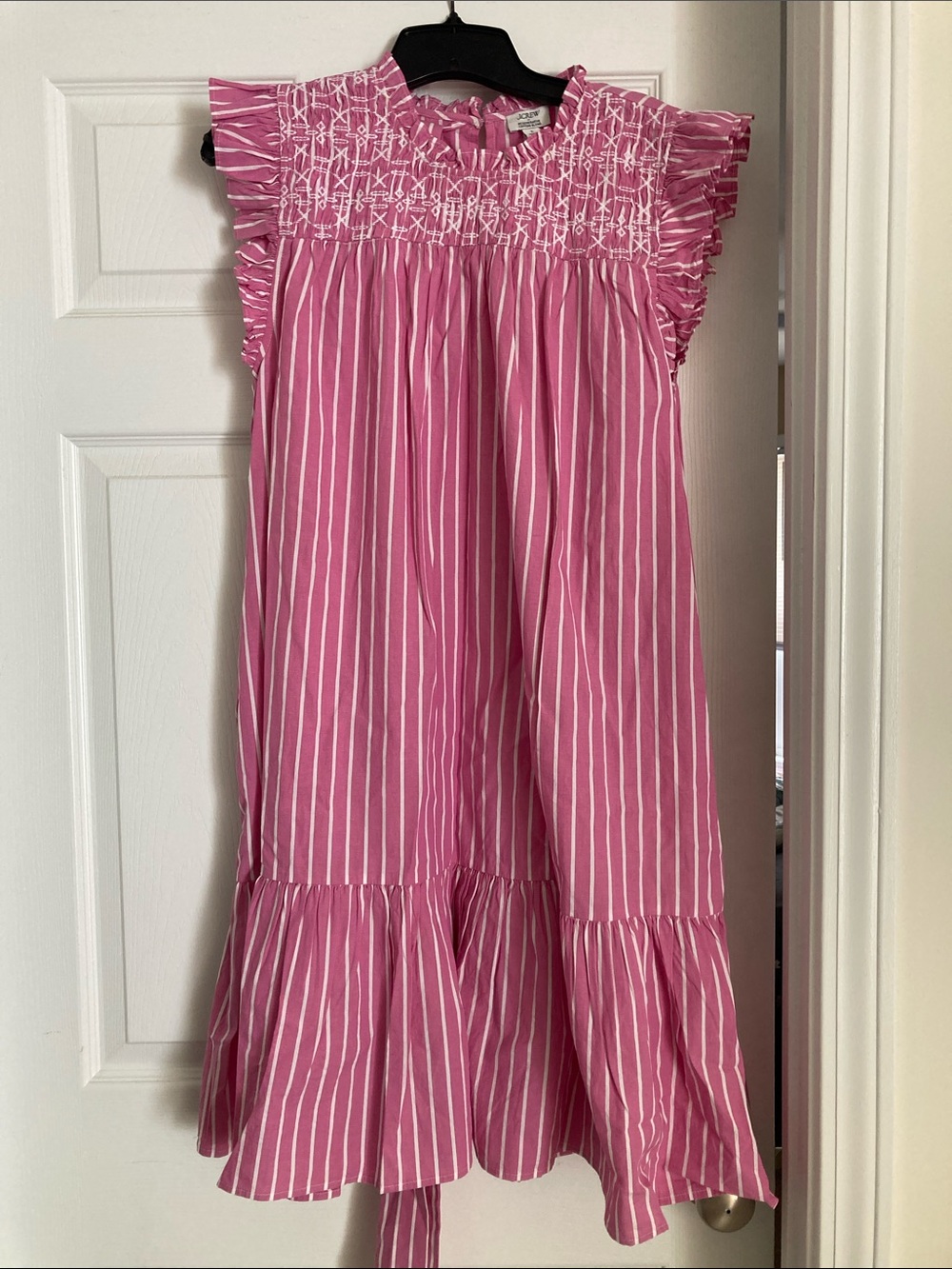JCrew Factory striped ruffle sleeve embroidered mini dress